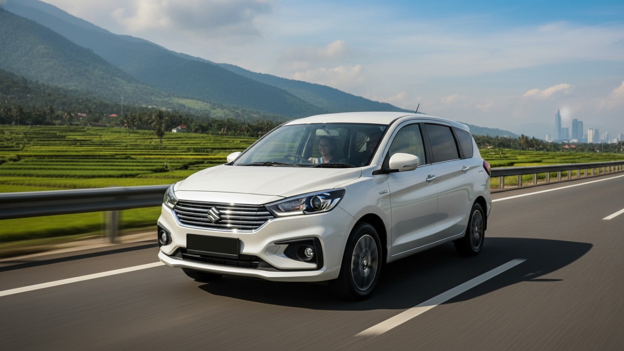 Tampilan Suzuki Ertiga Hybrid dengan desain fungsional untuk keluarga.