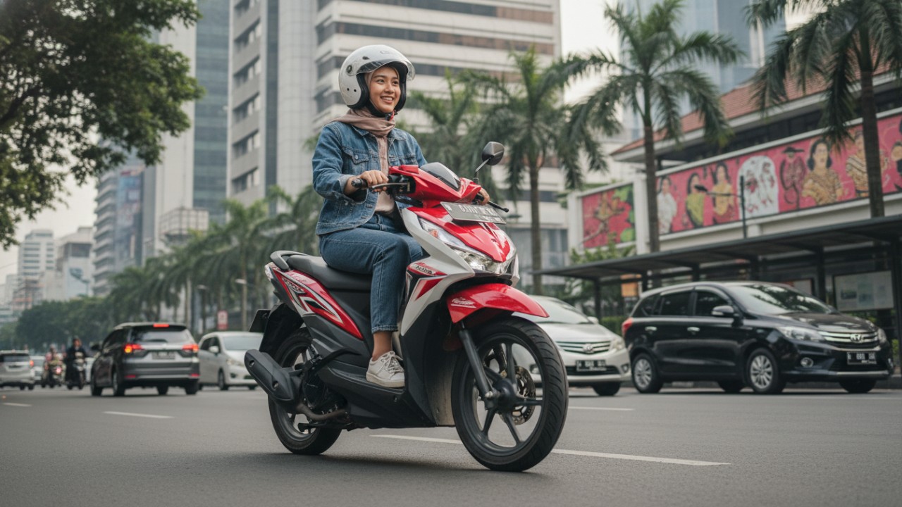 Honda BeAT dengan desain ringkas dan bobot ringan untuk pemula.