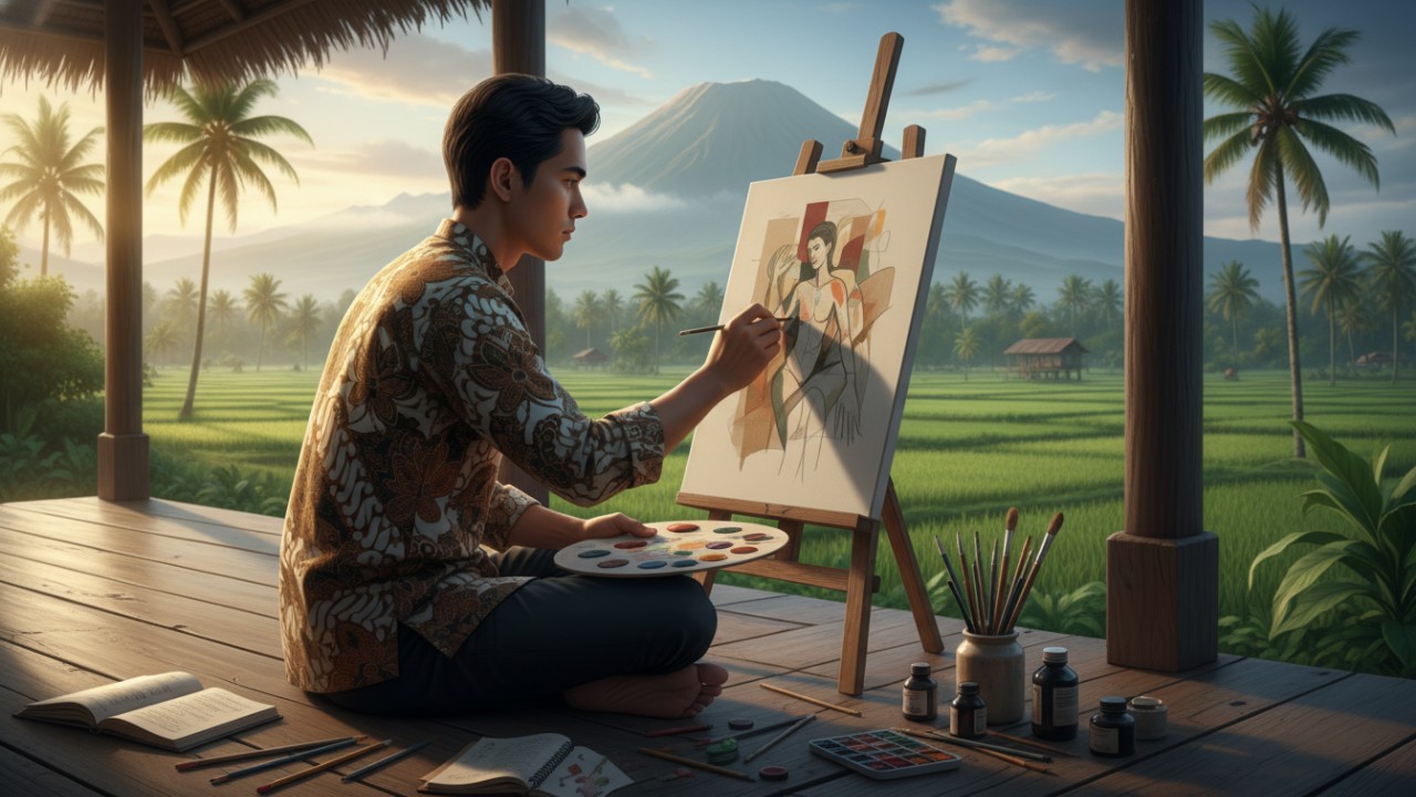 Ilustrasi aktivitas menggambar sebagai ekspresi kreativitas.