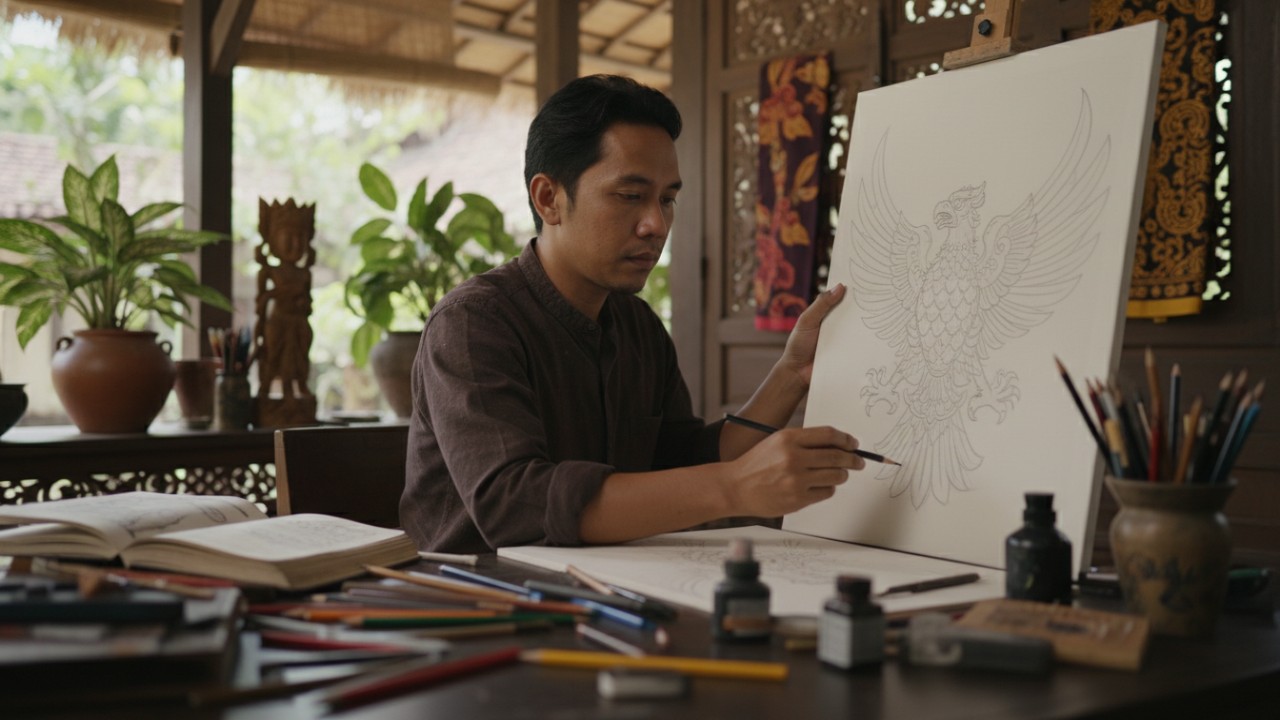 Seseorang menikmati proses menggambar dengan tenang.