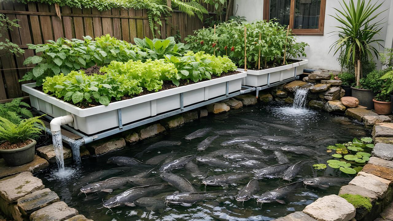 Kolam ikan akuaponik minimalis di rumah kecil.