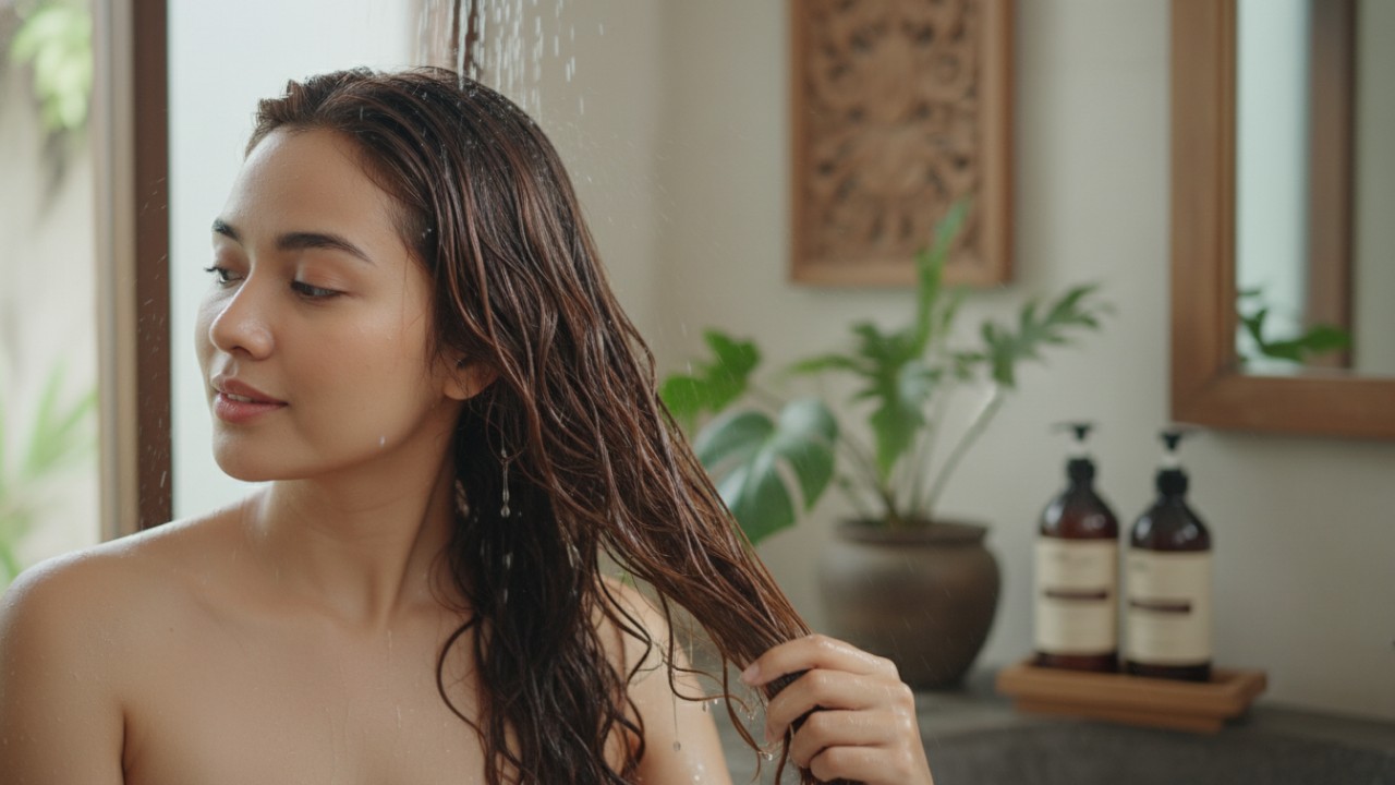 Aktivitas keramas dengan air dingin untuk menjaga kelembapan rambut