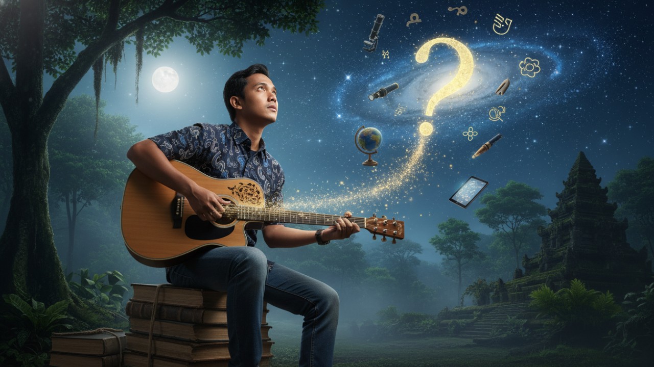 Ilustrasi memainkan gitar sebagai simbol rasa penasaran