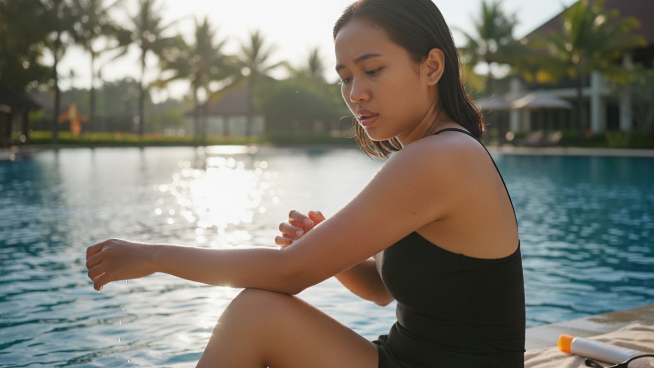Membasahi tubuh sebelum masuk kolam renang