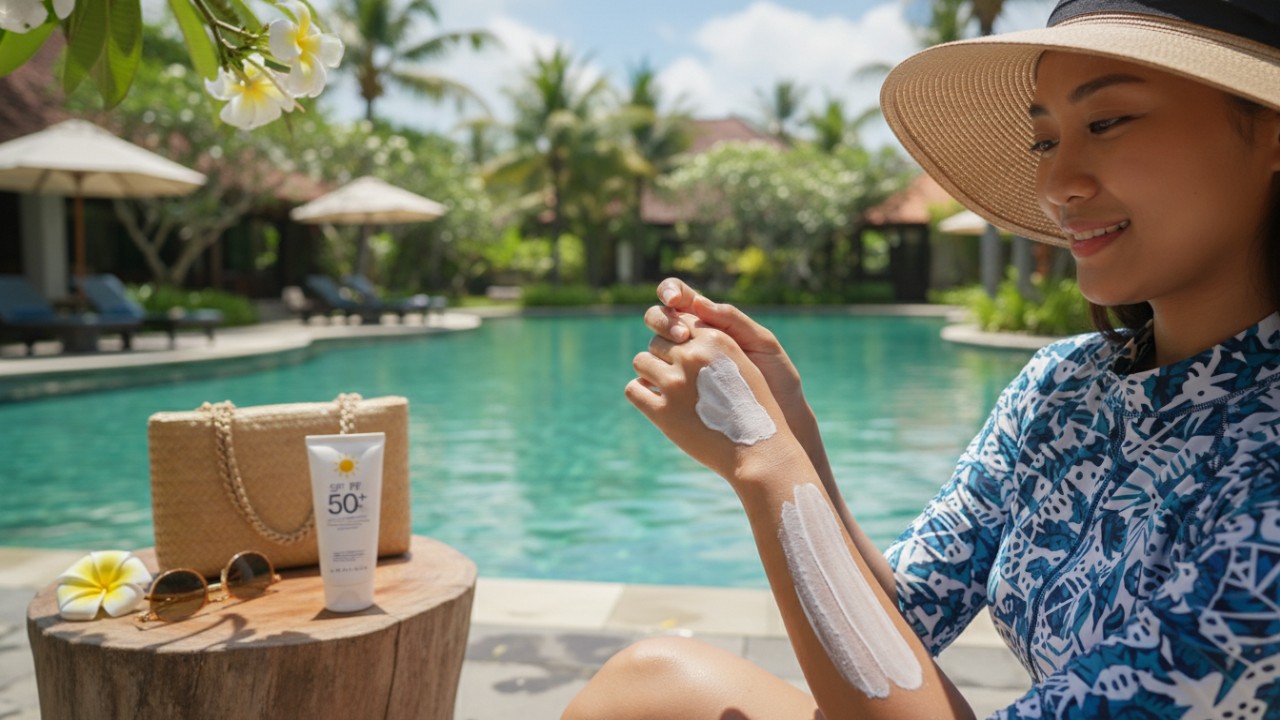 Penggunaan sunblock sebelum berenang di kolam terbuka