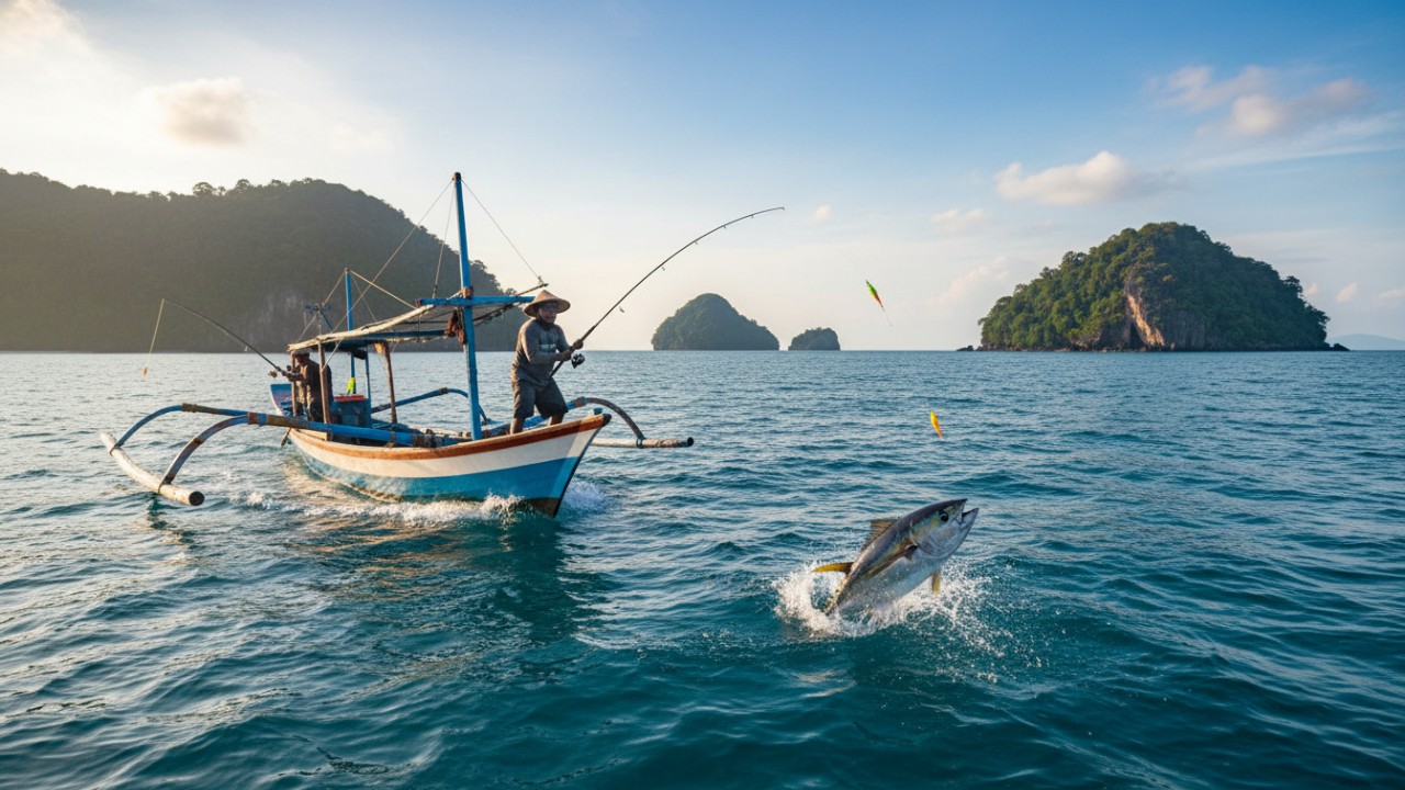 Trolling dengan perahu bergerak di laut dan Surf fishing dari garis pantai saat air pasang
