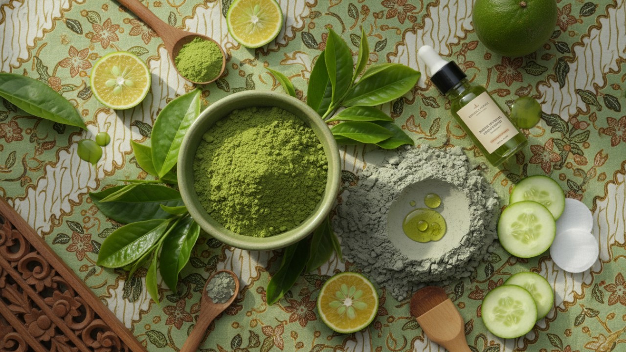 Green tea digunakan untuk membantu menenangkan kulit wajah.