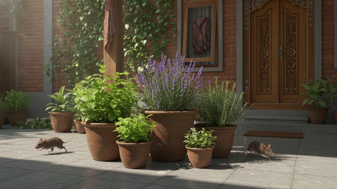 Tanaman lavender dan mint di sekitar rumah