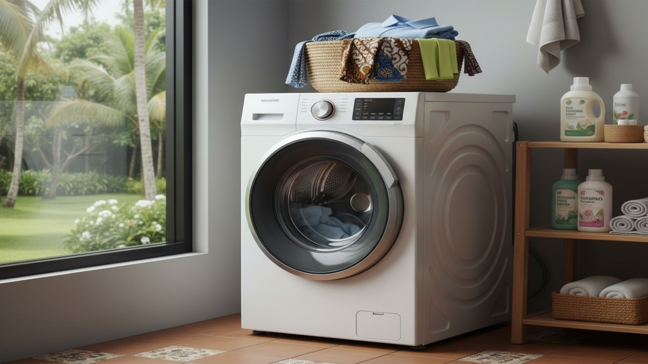 Mesin cuci dengan fitur pengering membantu mengurangi air pada pakaian.