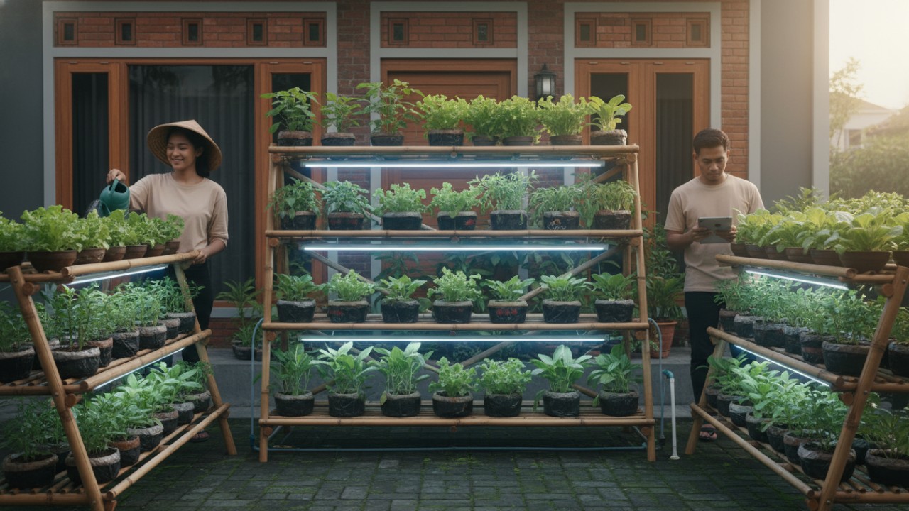 Aktivitas perawatan kebun rumah skala kecil.