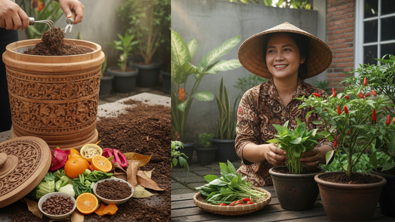 Panen sayur segar langsung dari balkon