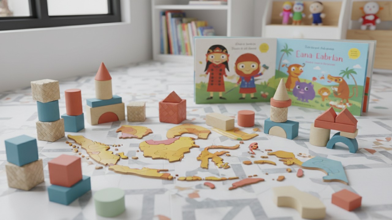 Mainan di ruang bermain sebaiknya dipilih secara bervariasi dan bersifat edukatif. Puzzle, balok susun, dan buku cerita membantu melatih kemampuan berpikir serta kreativitas anak