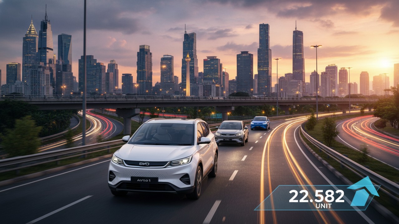 Visual grafik sederhana menampilkan angka 22.582 unit BYD Atto 1.