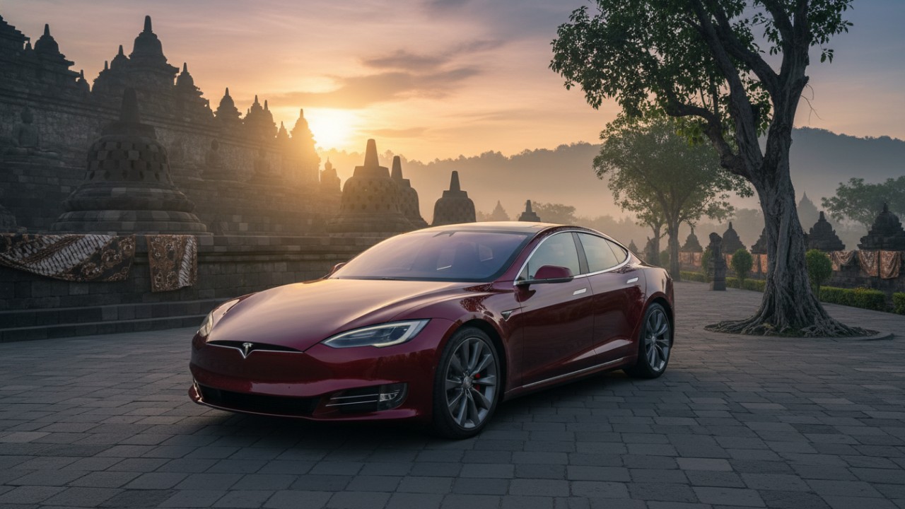 Tesla Model S sebagai simbol mobil listrik berperforma tinggi.