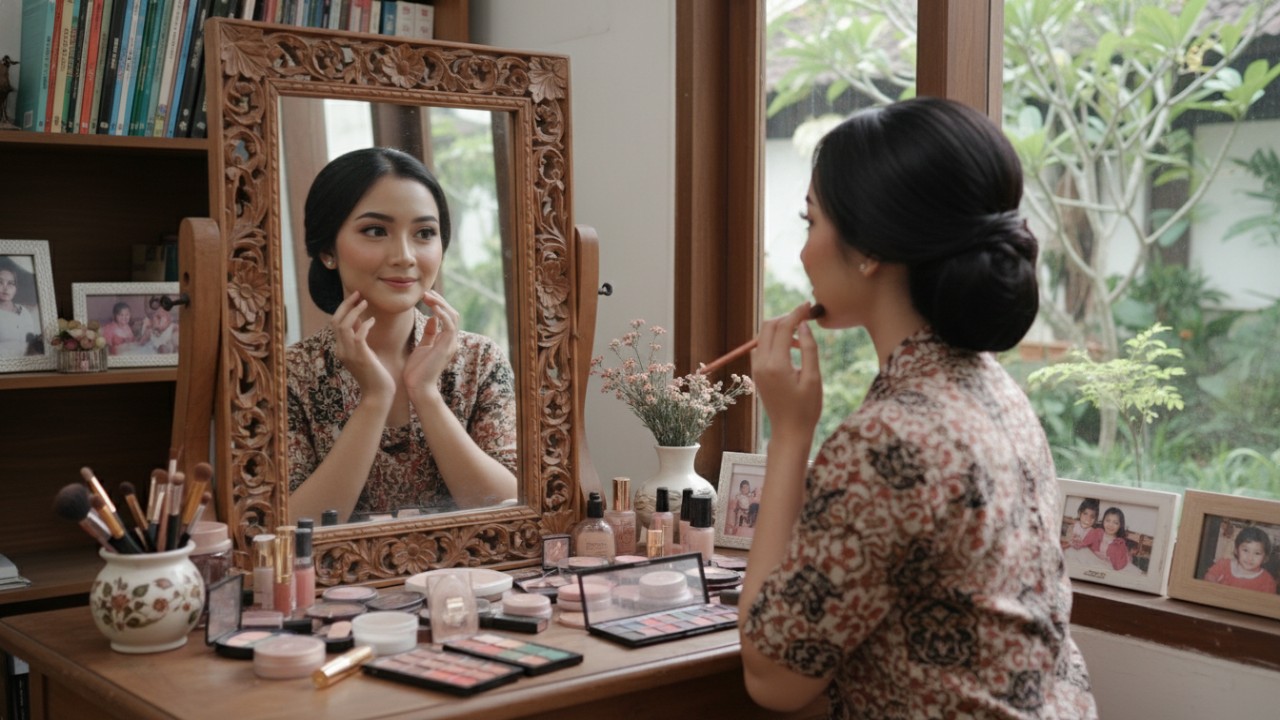 Aktivitas merias wajah yang menampilkan proses kreatif makeup sebagai seni dan ekspresi diri.