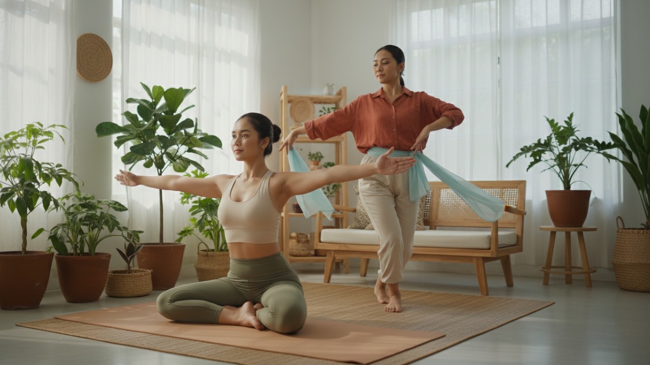 Yoga dan menari sebagai olahraga rumah yang menenangkan