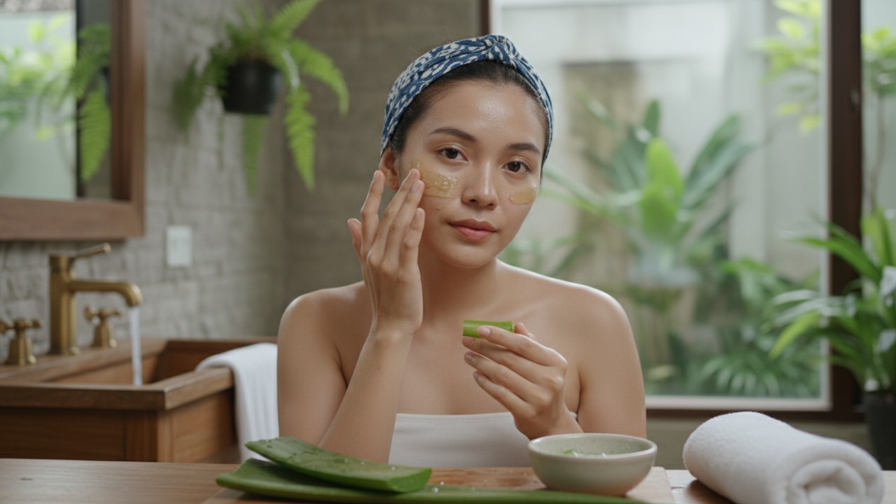 Lidah buaya sebagai bahan alami penenang kulit.
