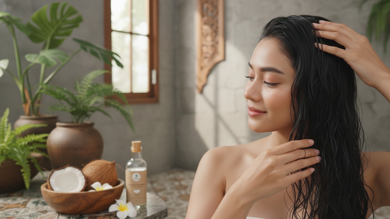 Penggunaan minyak alami untuk menjaga kelembapan rambut.