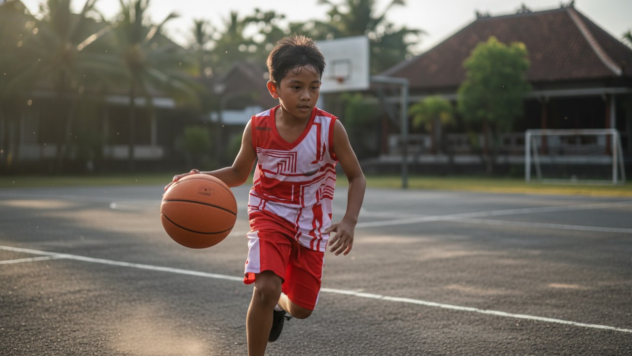 Gerakan cepat di lapangan yang mendukung kesehatan jantung dan Pemain menggiring bola dengan fokus, mencerminkan koordinasi dan keseimbangan tubuh.