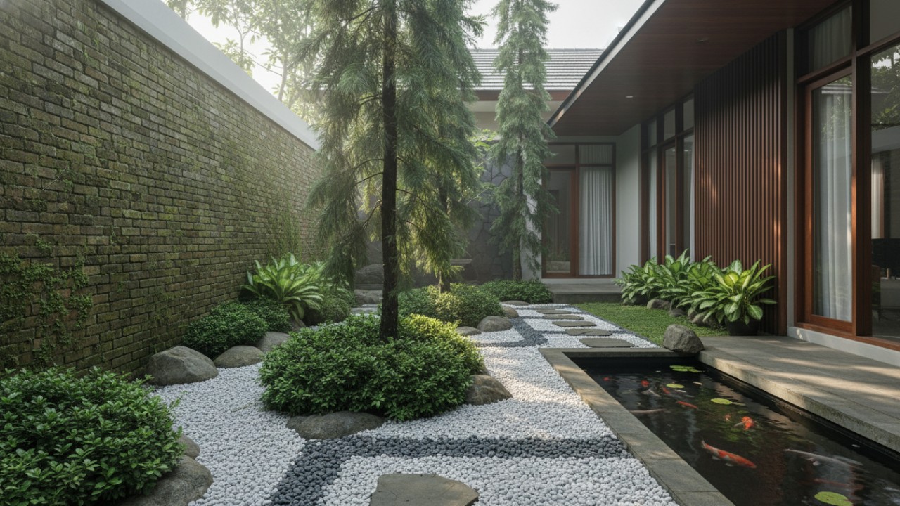 konsep Zen Garden diterapkan pada taman minimalis