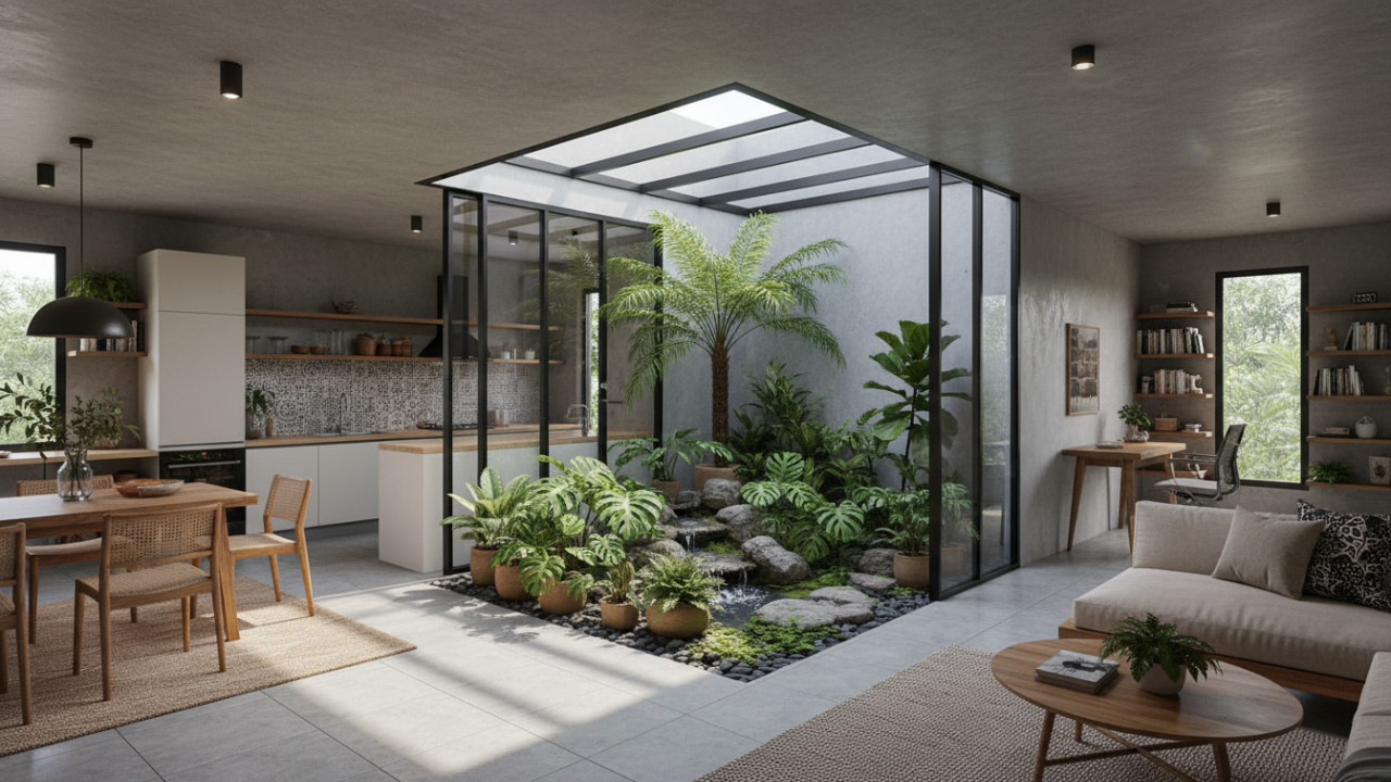 Komposisi tanaman adaptif untuk ruang dalam rumah modern.