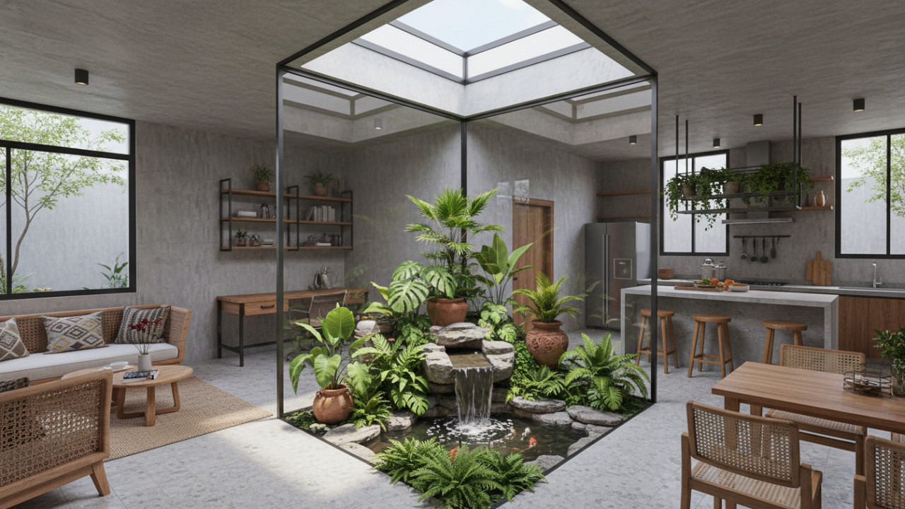 Pencahayaan lembut yang memperkuat efek relaksasi elemen air.