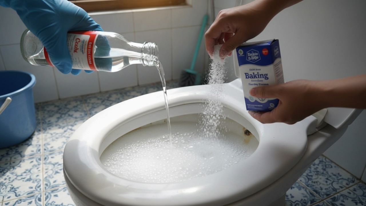 Cuka dan baking soda dikenal mampu menghasilkan reaksi kimia berupa gas karbon dioksida. Reaksi ini membantu meluruhkan kotoran yang menempel di saluran WC jongkok. Cara ini banyak dipilih karena baha