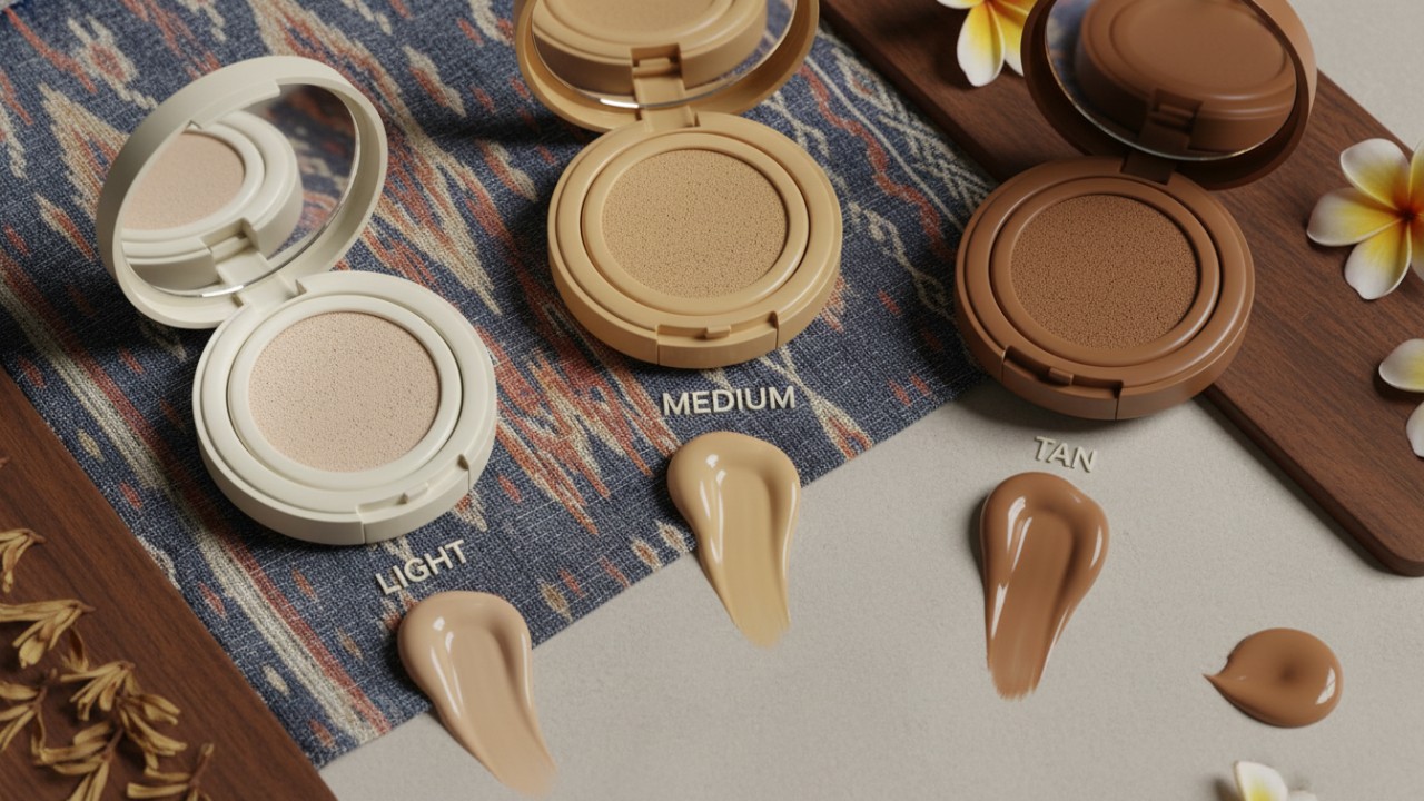 Pilihan shade cushion light, medium, dan tan.