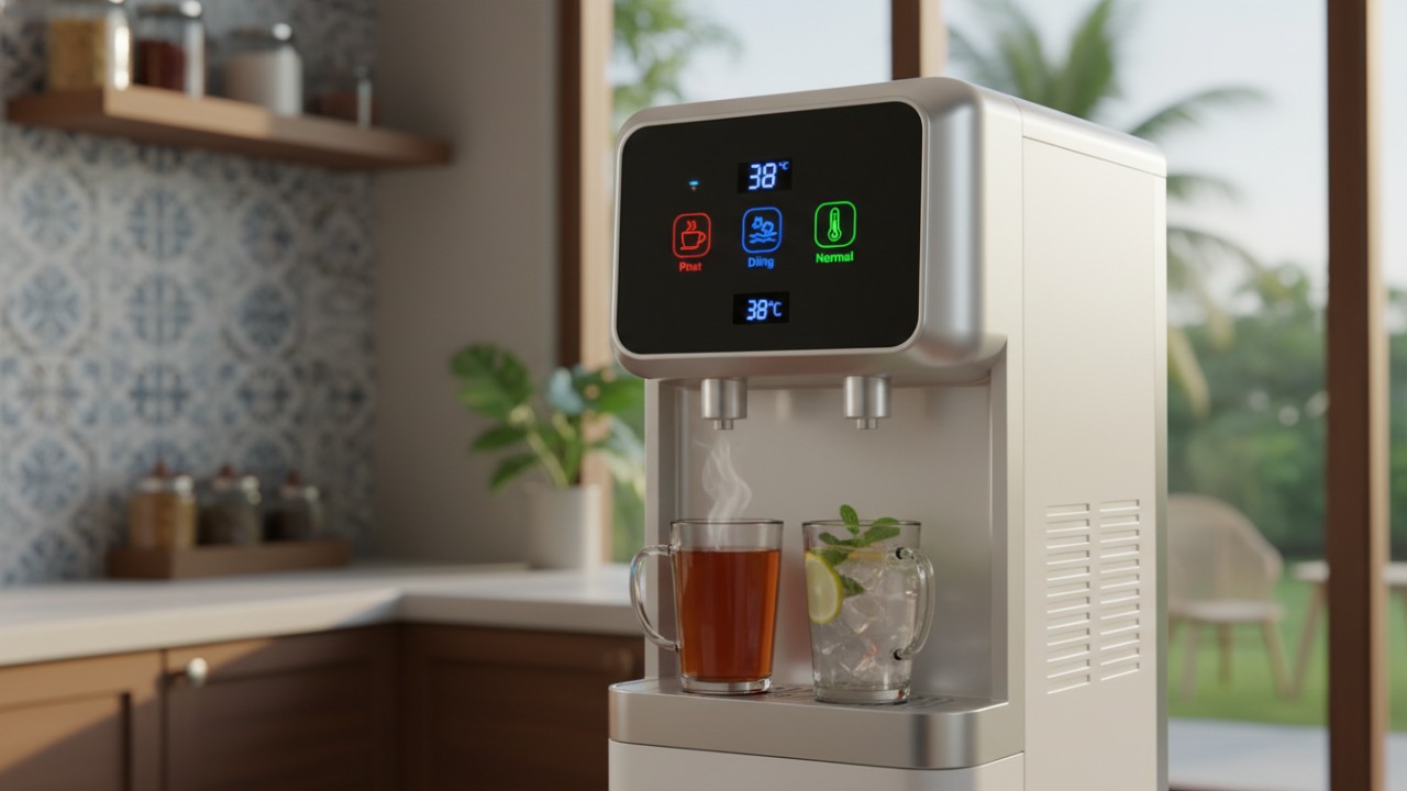 Tangki stainless steel pada water dispenser modern.