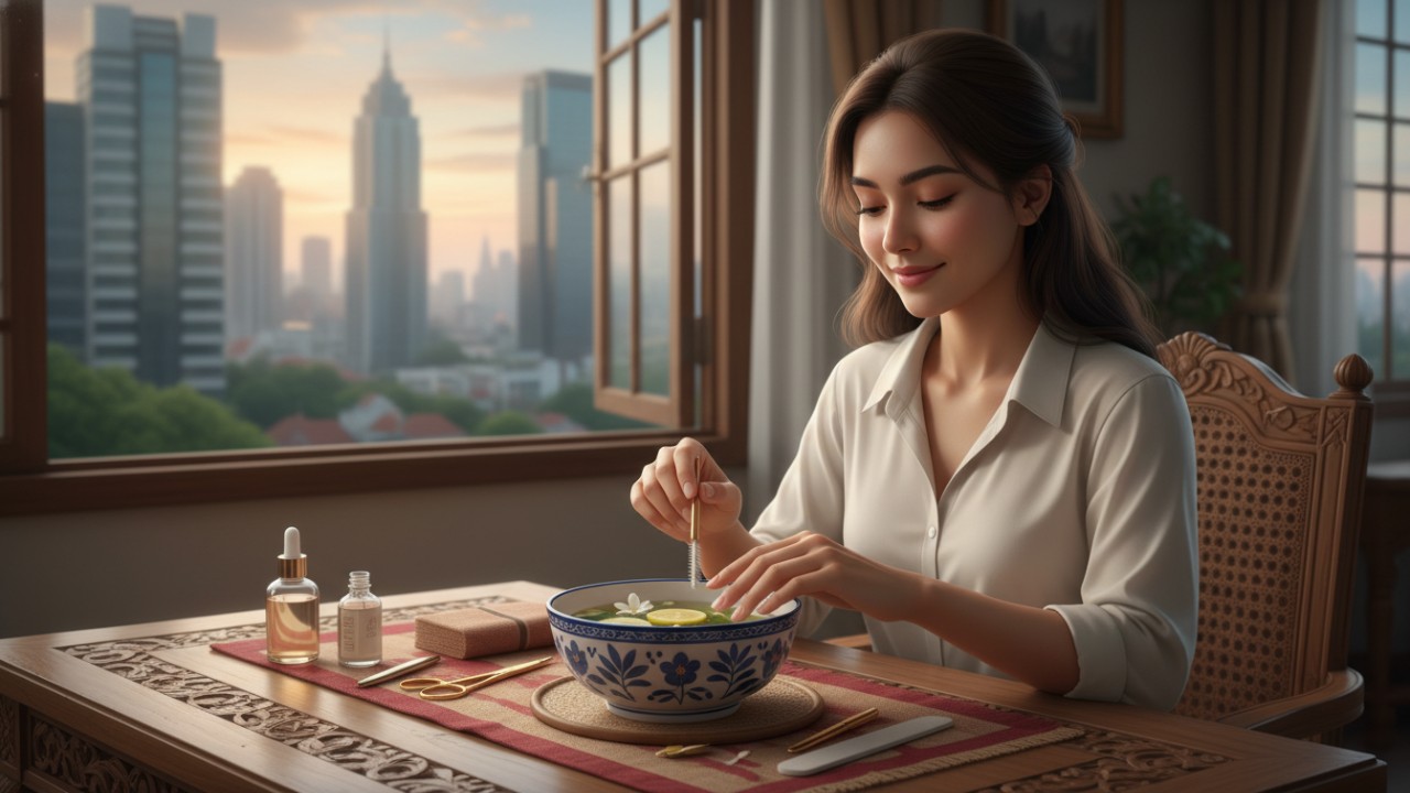 Ilustrasi perawatan kuku cantik melalui kebiasaan harian yang sederhana.