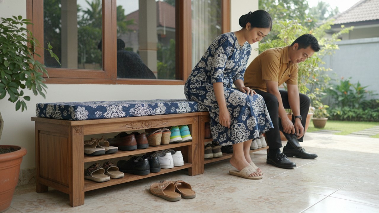 Rak Sepatu Bench Multifungsi untuk Teras dan Ruang Keluarga