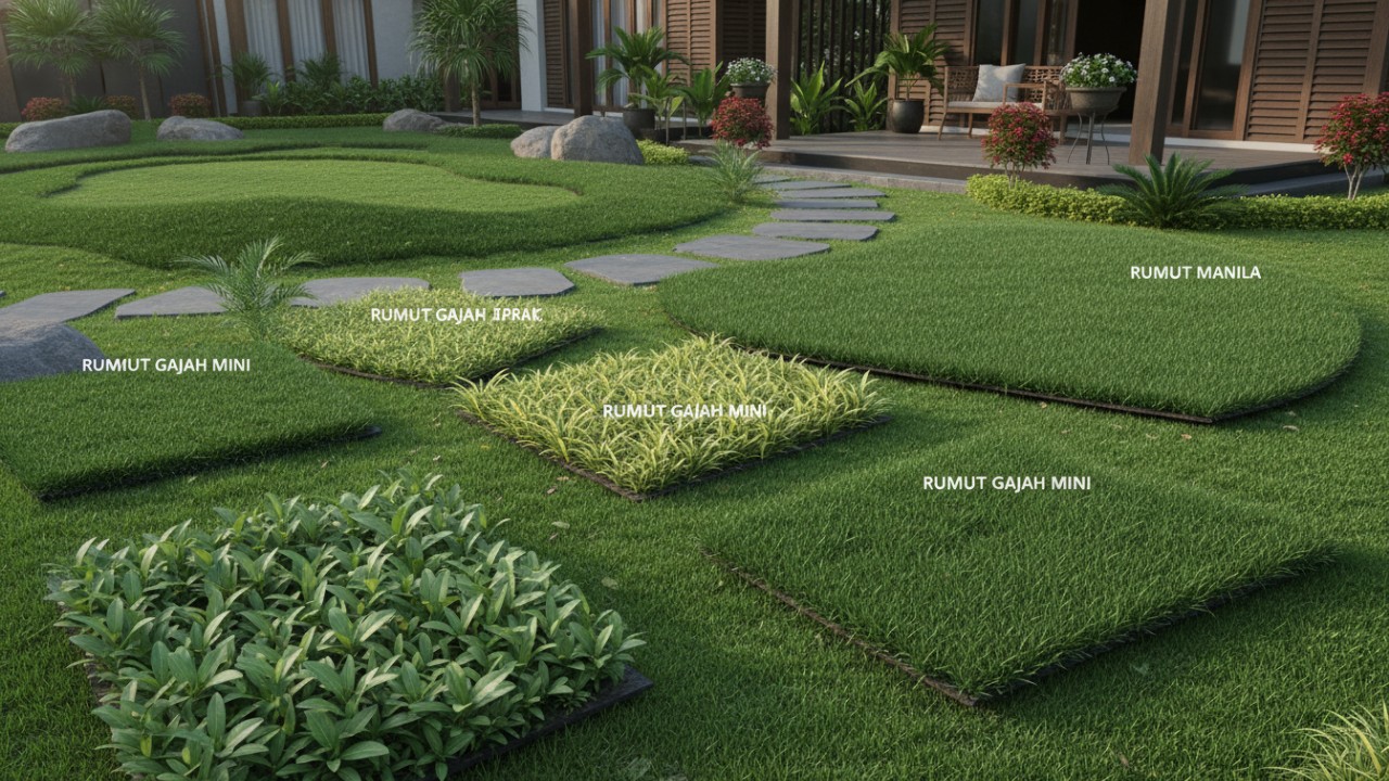 Rumput Gajah Mini tumbuh rapat memberi kesan rapi pada taman rumah,Rumput Jepang bertekstur halus cocok untuk area bermain keluarga.