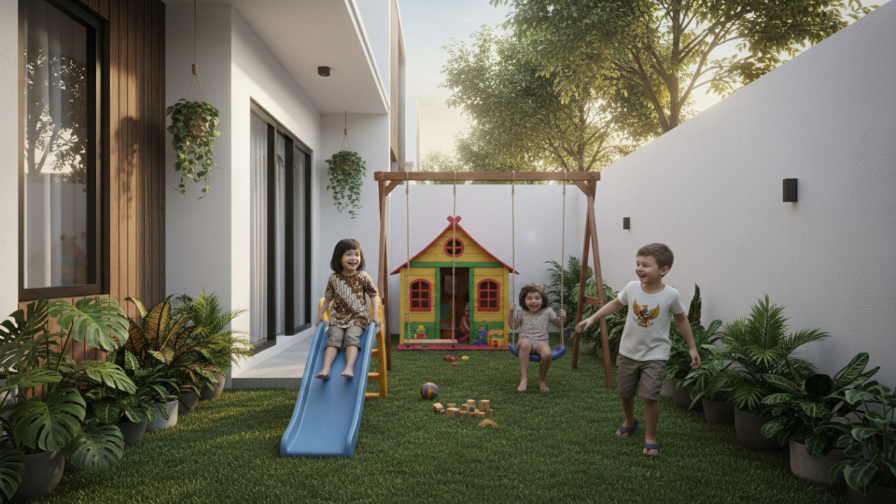 Taman bermain di samping halaman rumah