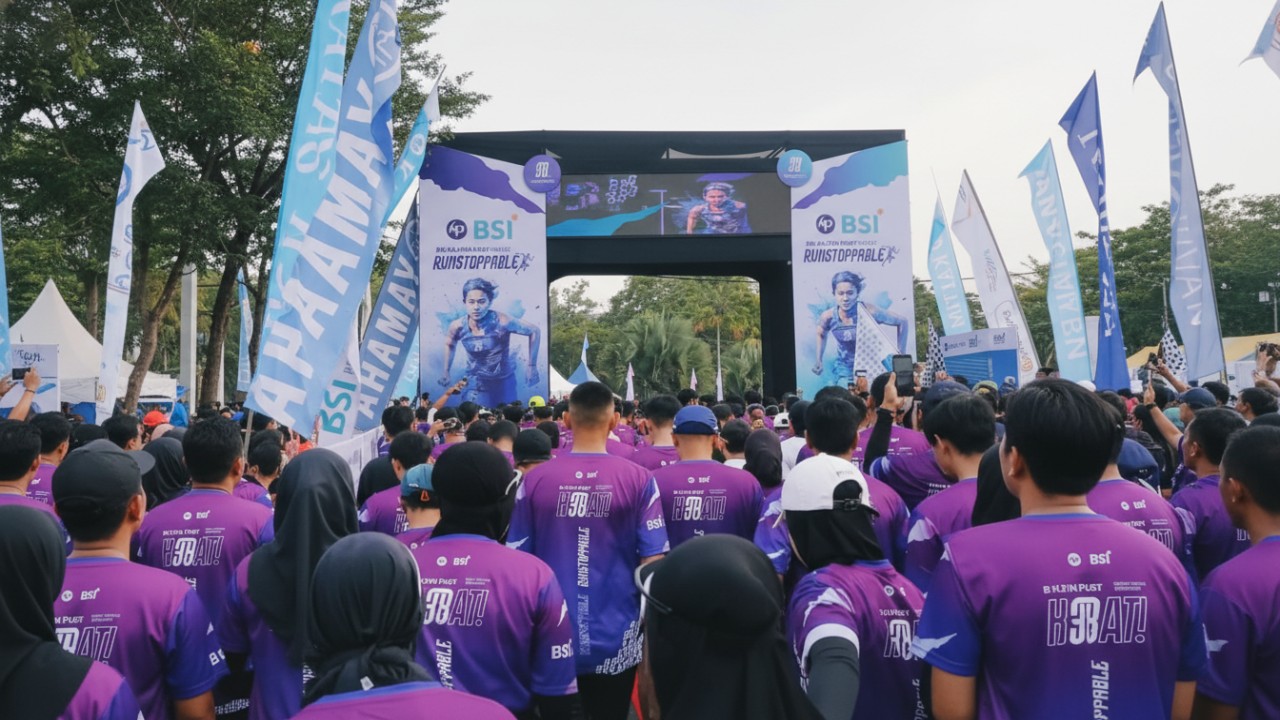Para peserta memadati fun run BSI Kaltim Post Runstoppable 2026 di Grand City Balikpapan, Minggu (25 Januari 2026).