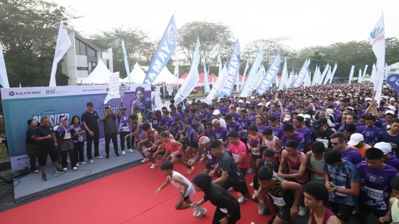 Gambaran suasana pagi di Grand City Balikpapan saat ribuan peserta bersiap mengikuti BSI Kaltim Post Runstoppable 2026.