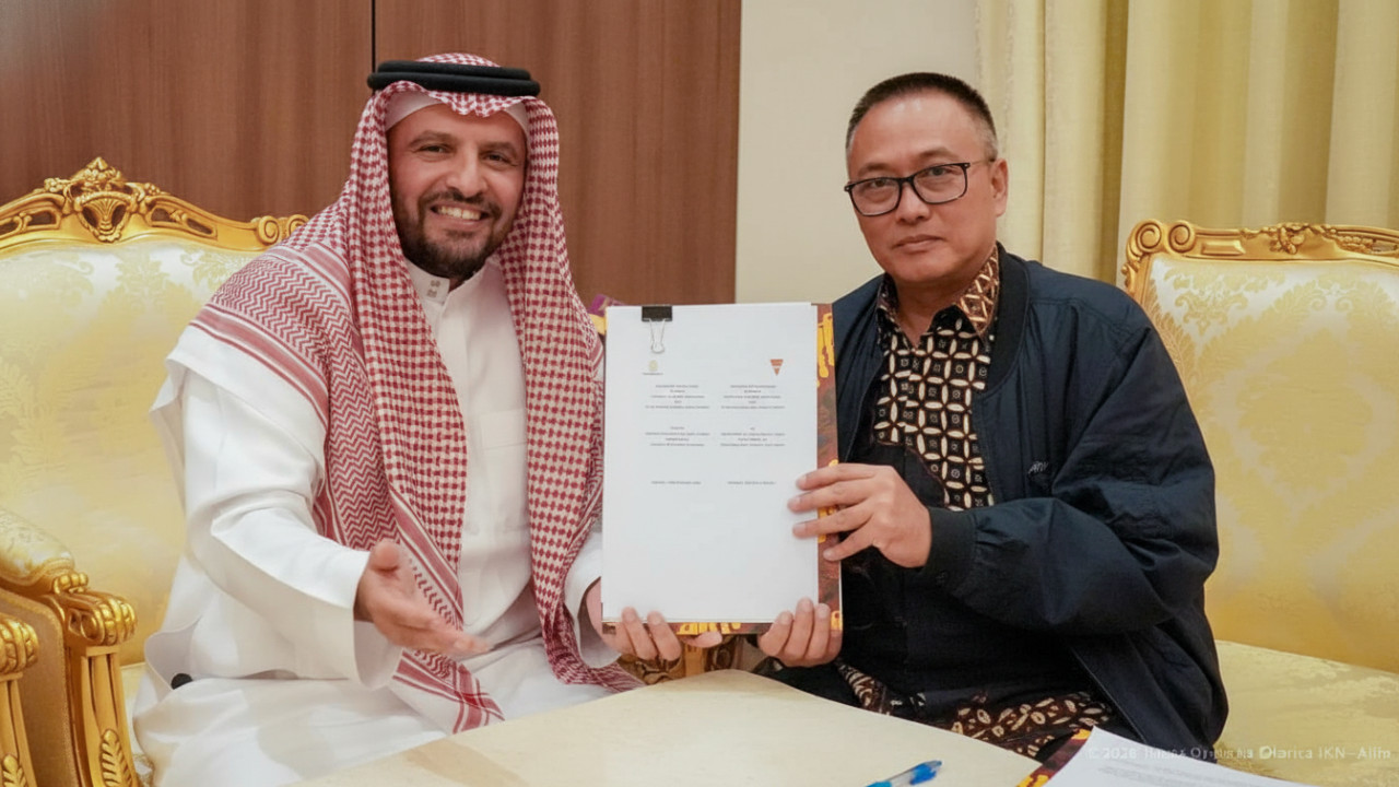 Penandatanganan kerja sama OIKN dan Ayedh Dejem Group sebagai simbol komitmen investasi.