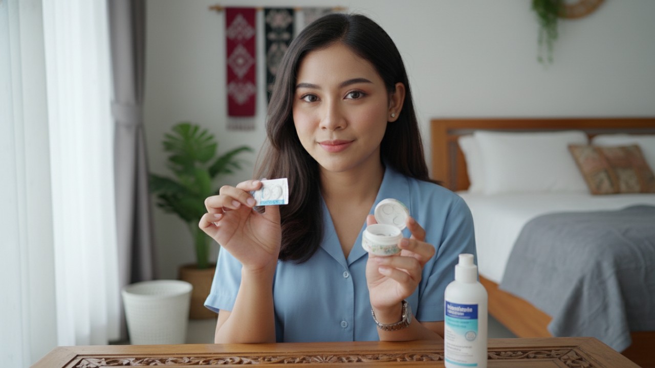 Penyimpanan softlens bulanan dalam wadah cairan khusus