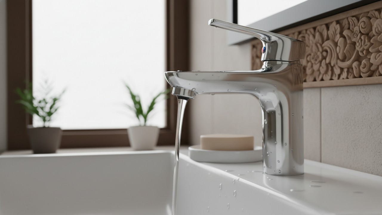 Kran stainless steel dengan finishing krom tahan noda.