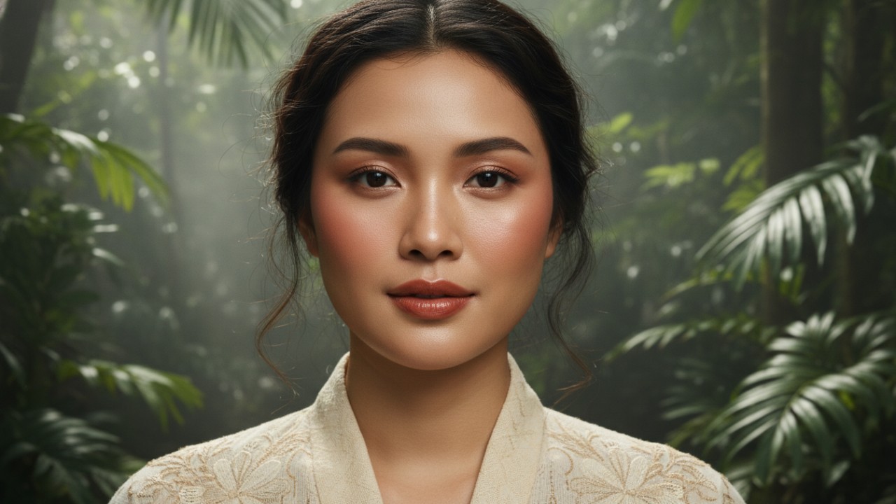 Blush on di tulang pipi wajah berlian untuk tampilan lebih halus.