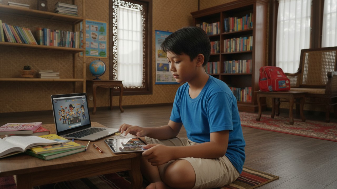 anak bermain game online dan aktivitas belajar