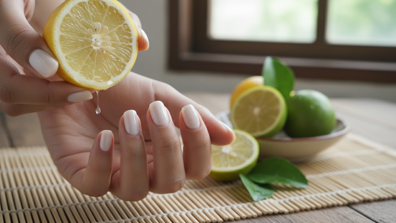 Lemon sebagai bahan alami pembersih noda kuku.