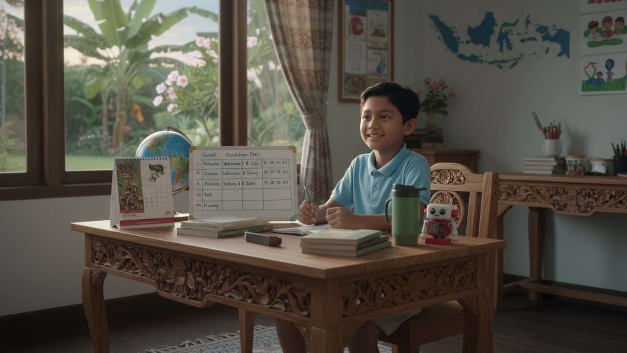 anak belajar dengan jadwal terstruktur