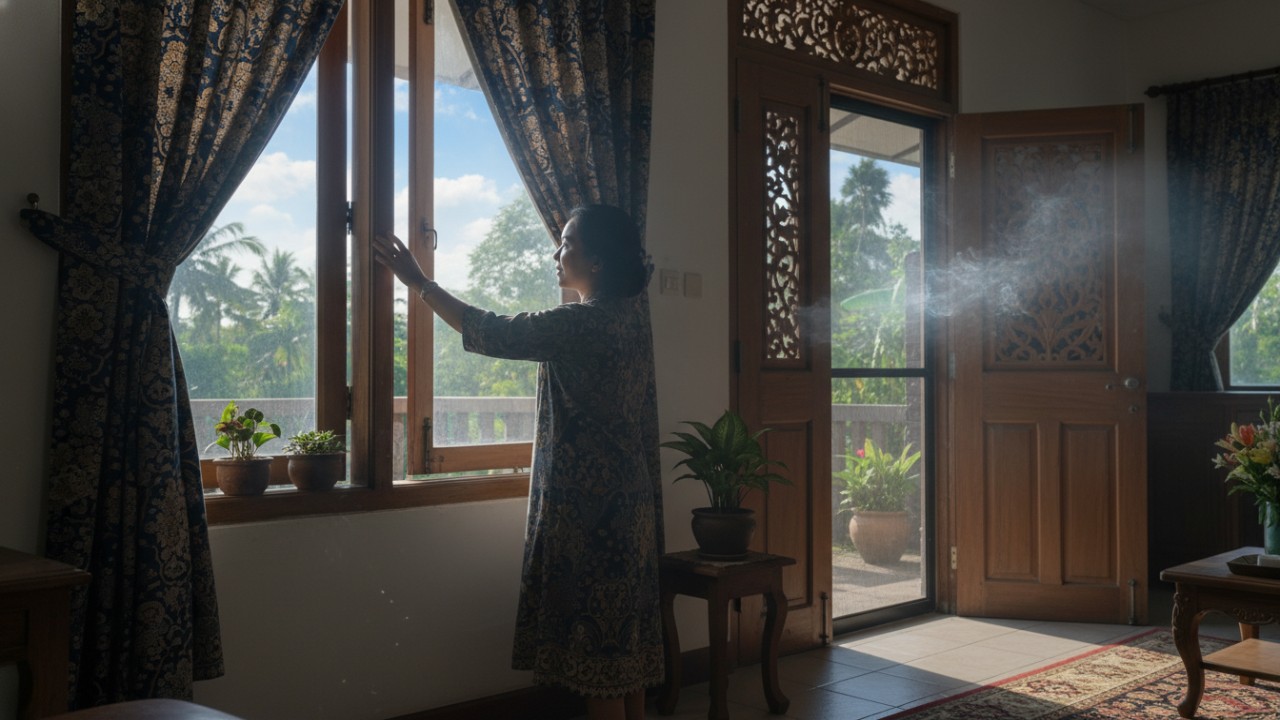 jendela rumah terbuka lebar untuk membantu sirkulasi udara.