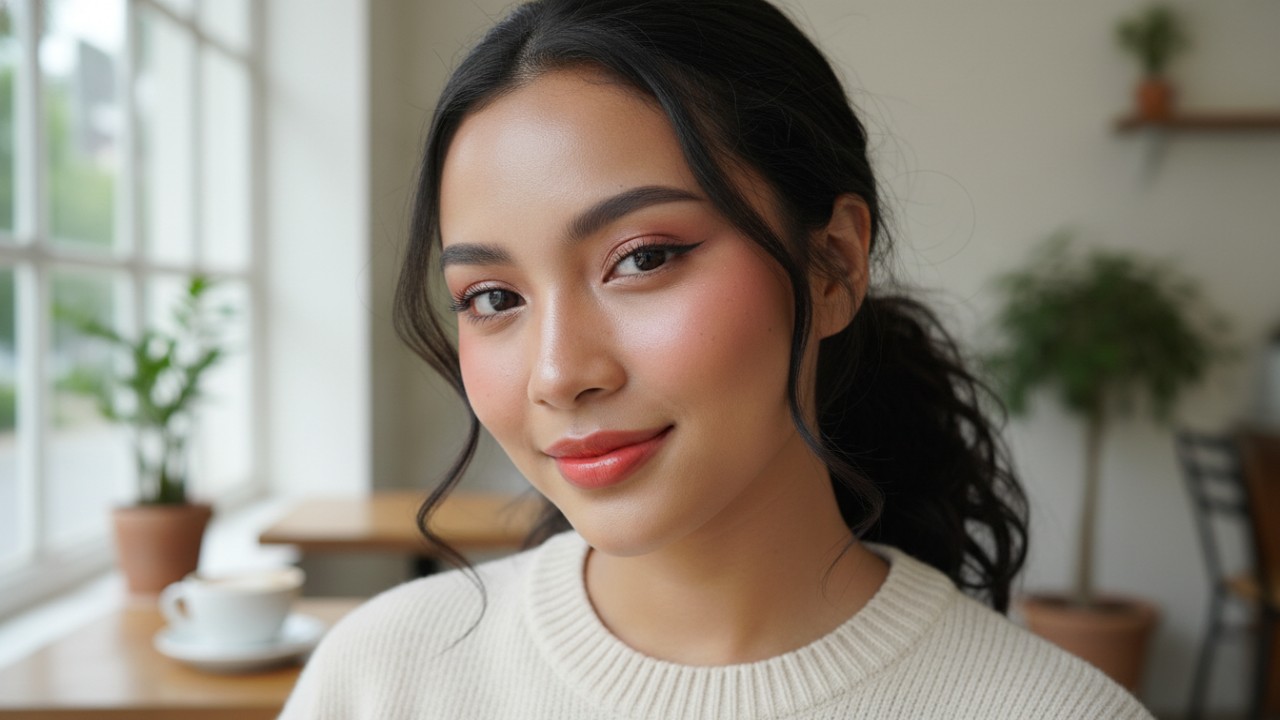 Teknik blush on ala Korea dengan hasil pipi merona alami.