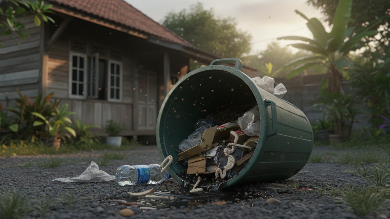Ilustrasi Cara praktis menjaga tempat sampah bebas semut dan belatung