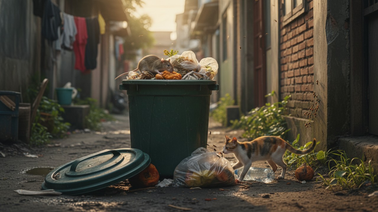 utup tempat sampah yang selalu tertutup setelah digunakan.