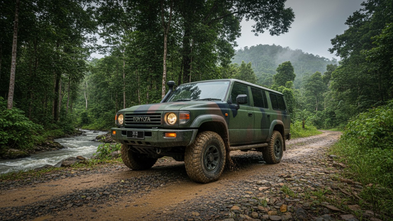 Toyota Mega Cruiser versi militer di medan berat.