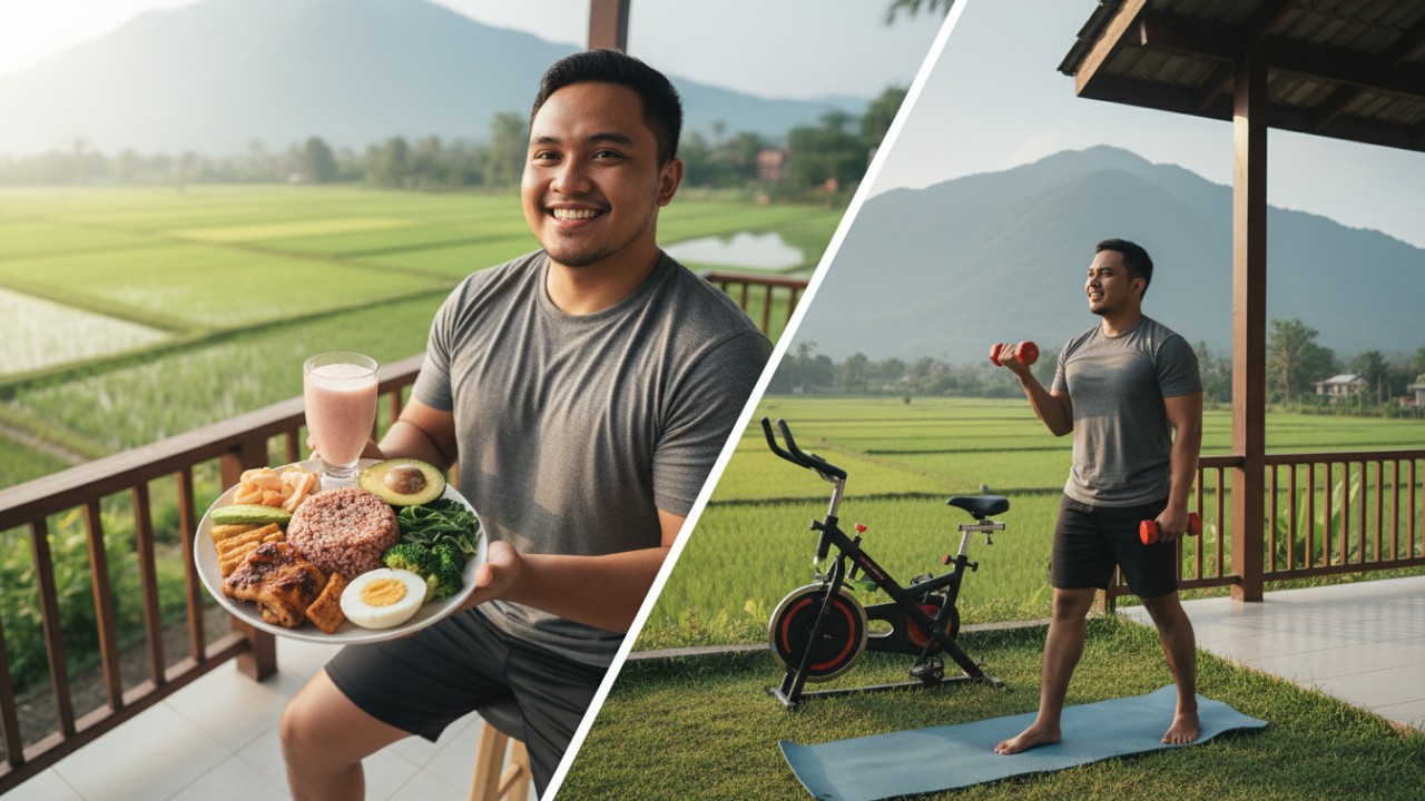 makanan yang lemaknya tinggi dan rajin olahraga ,agar berat badan maksimal