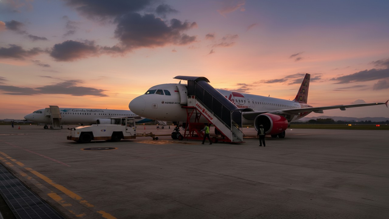 Pesawat penumpang berada di apron Bandara APT Pranoto Samarinda.