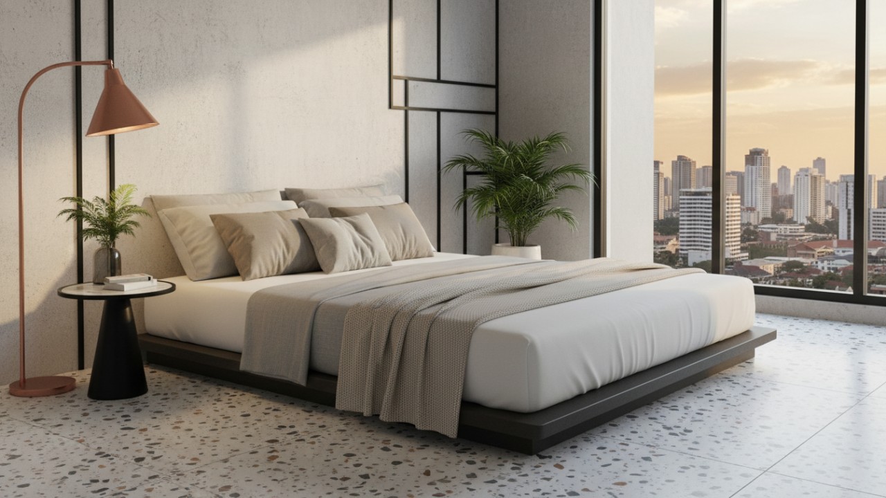 Visual hunian modern dengan kasur busa sebagai pusat kenyamanan tidur.